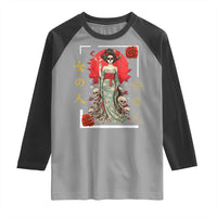 Gothic Japanese Geisha Skeleton Raglan Shirt Wearing Kimono - Wonder Print Shop