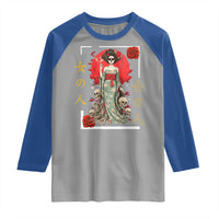 Gothic Japanese Geisha Skeleton Raglan Shirt Wearing Kimono - Wonder Print Shop