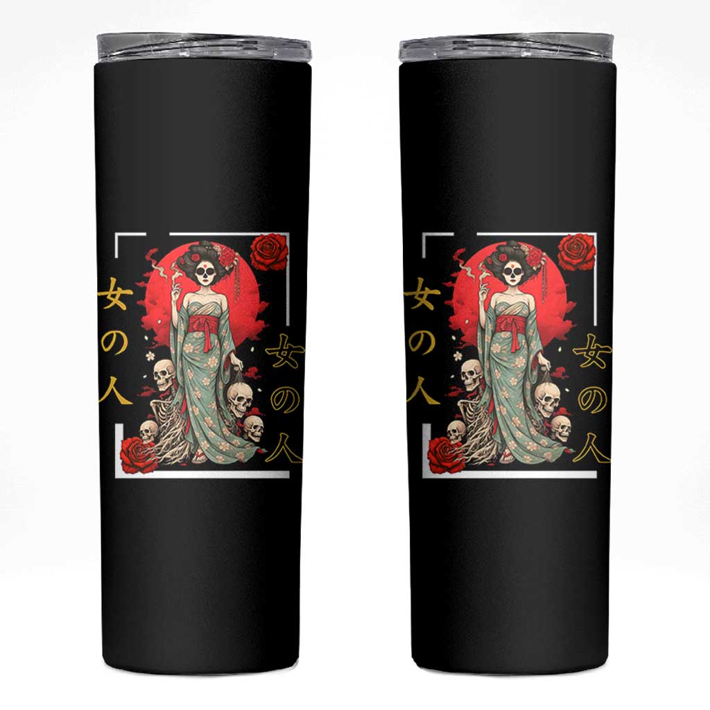 Gothic Japanese Geisha Skeleton Skinny Tumbler Wearing Kimono