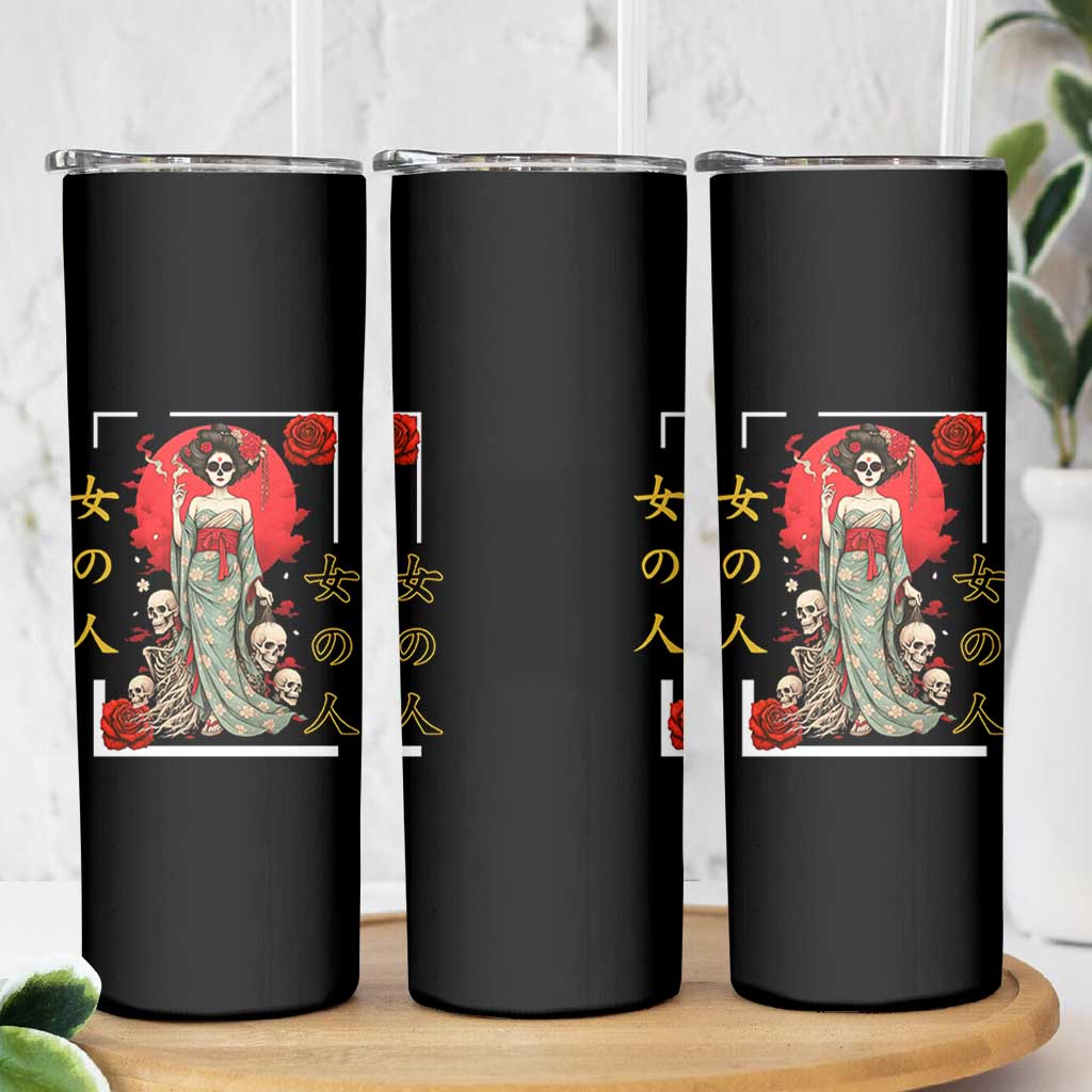 Gothic Japanese Geisha Skeleton Skinny Tumbler Wearing Kimono