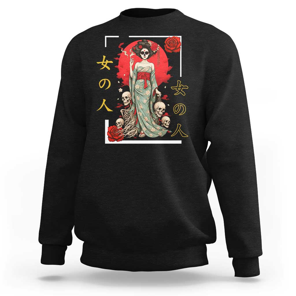 Gothic Japanese Geisha Skeleton Sweatshirt Wearing Kimono - Wonder Print Shop