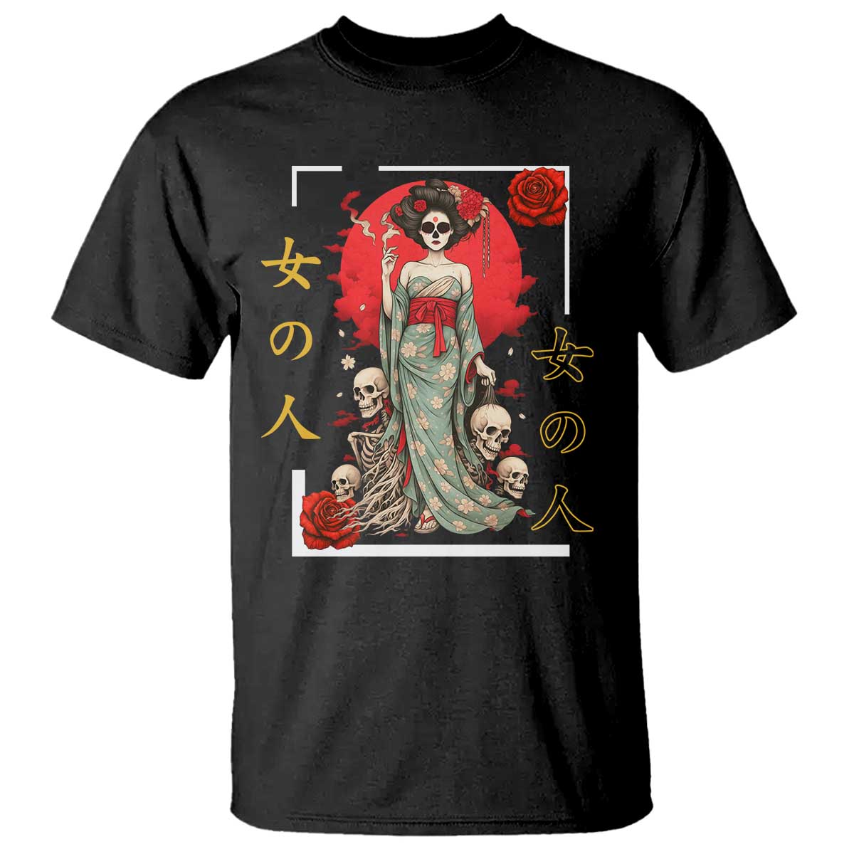 Gothic Japanese Geisha Skeleton T Shirt Wearing Kimono - Wonder Print Shop