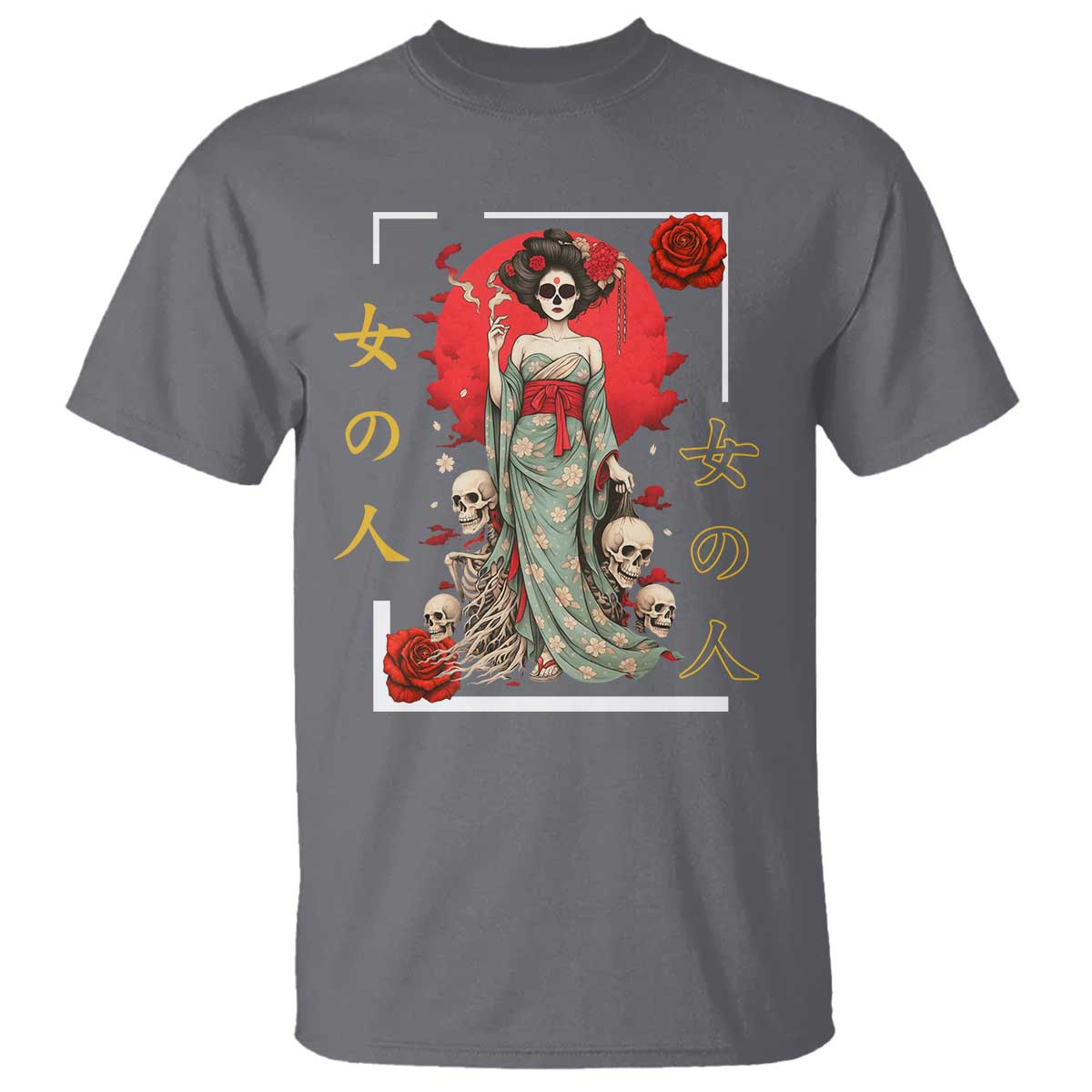Gothic Japanese Geisha Skeleton T Shirt Wearing Kimono - Wonder Print Shop