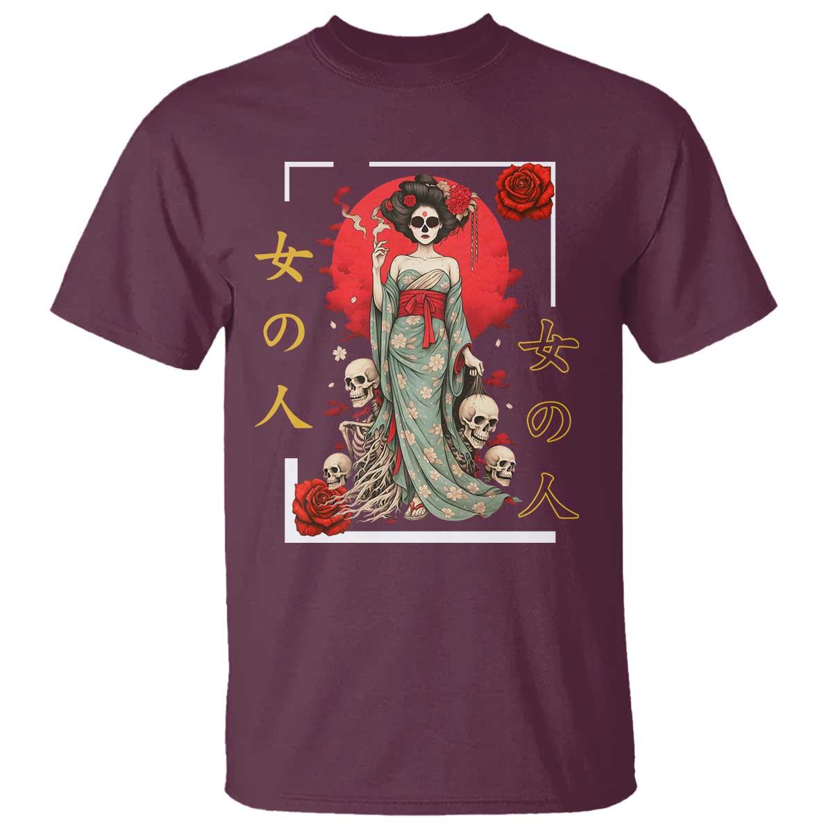 Gothic Japanese Geisha Skeleton T Shirt Wearing Kimono - Wonder Print Shop