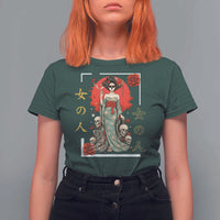 Gothic Japanese Geisha Skeleton T Shirt For Women Wearing Kimono - Wonder Print Shop