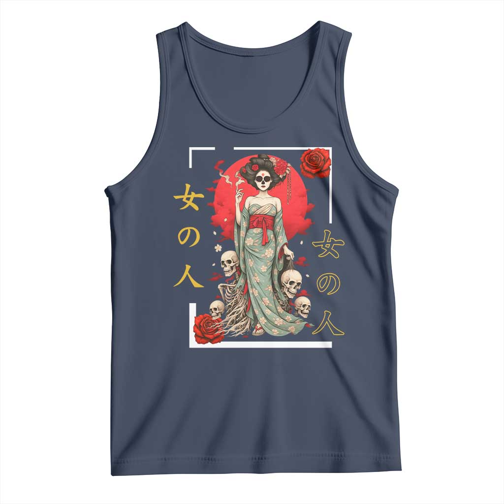 Gothic Japanese Geisha Skeleton Tank Top Wearing Kimono - Wonder Print Shop