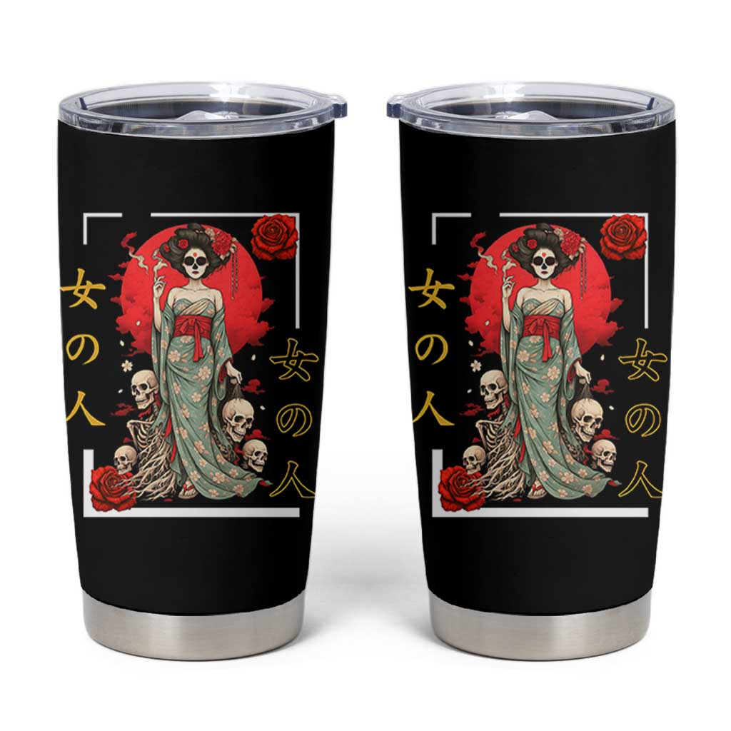 Gothic Japanese Geisha Skeleton Tumbler Cup Wearing Kimono