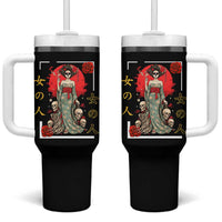 Gothic Japanese Geisha Skeleton Tumbler With Handle Wearing Kimono