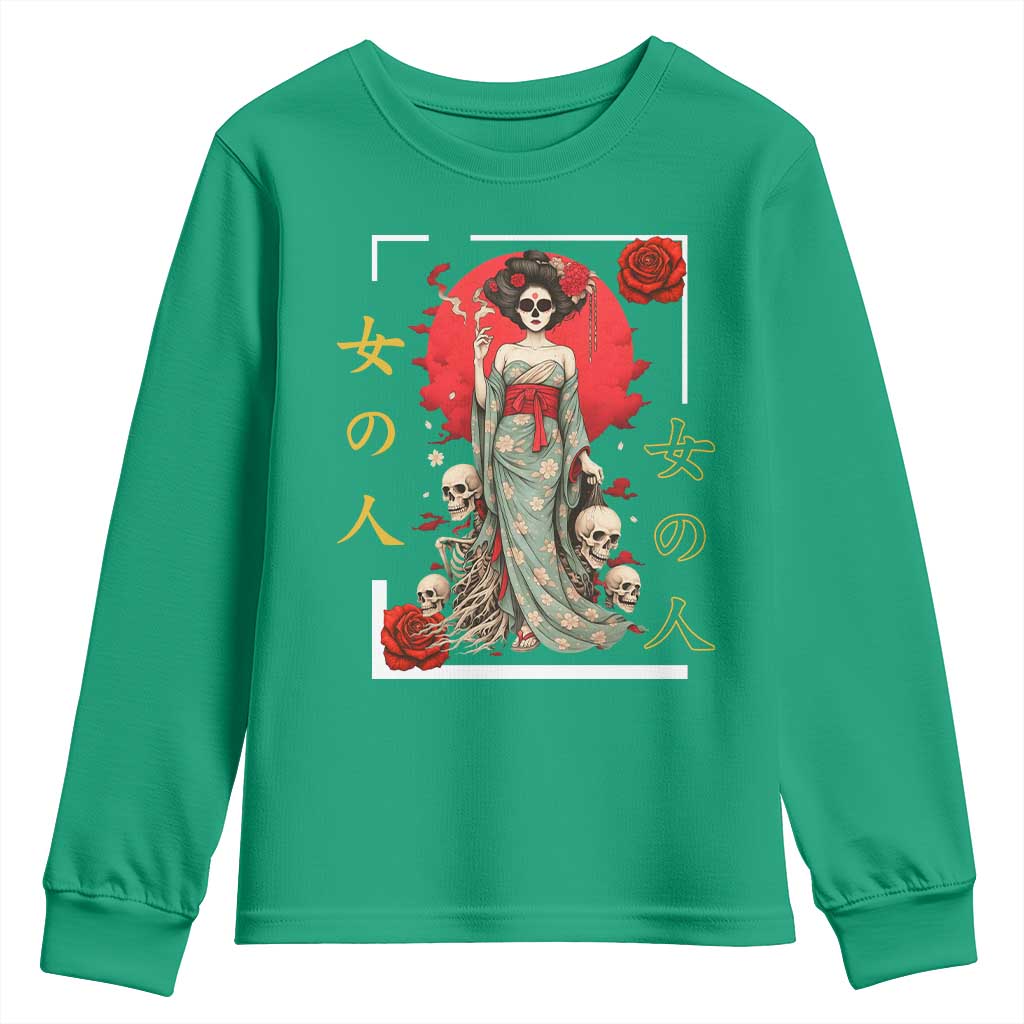 Gothic Japanese Geisha Skeleton Youth Sweatshirt Wearing Kimono - Wonder Print Shop