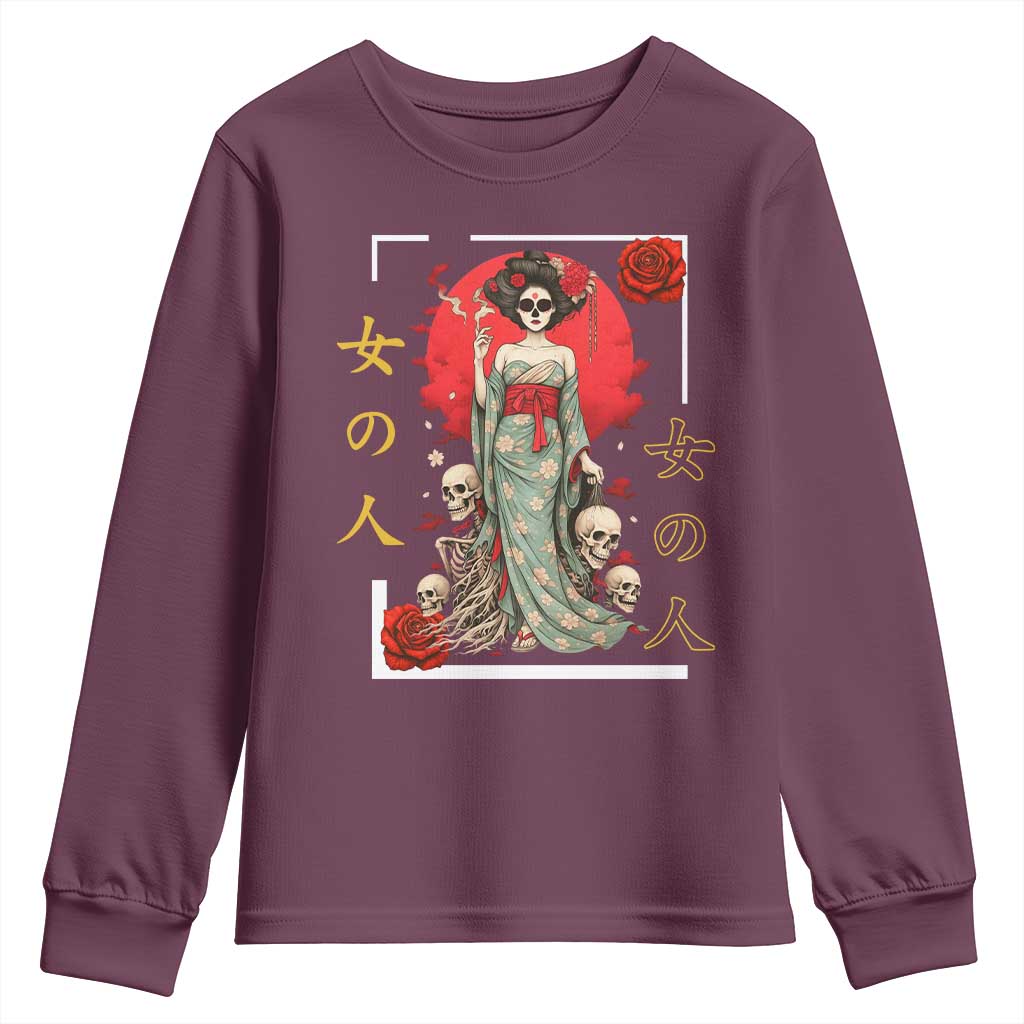 Gothic Japanese Geisha Skeleton Youth Sweatshirt Wearing Kimono - Wonder Print Shop