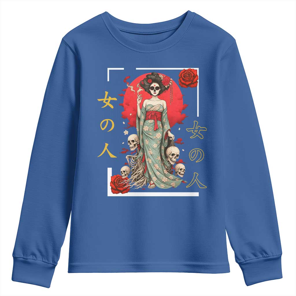 Gothic Japanese Geisha Skeleton Youth Sweatshirt Wearing Kimono - Wonder Print Shop