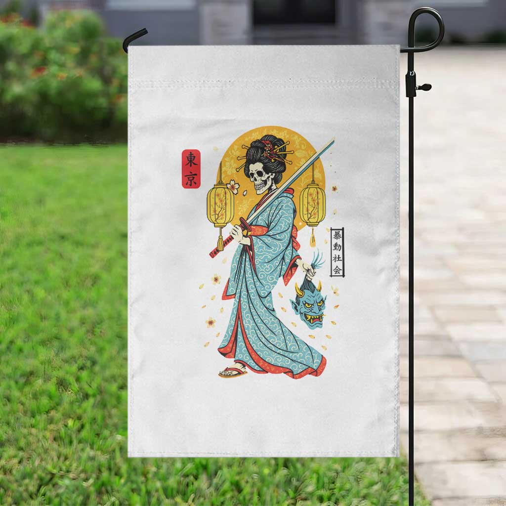 Gothic Samurai Geisha Skeleton Garden Flag Japanese Kimono And Katana - Wonder Print Shop