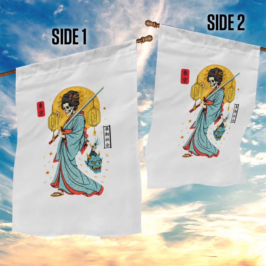 Gothic Samurai Geisha Skeleton Garden Flag Japanese Kimono And Katana - Wonder Print Shop