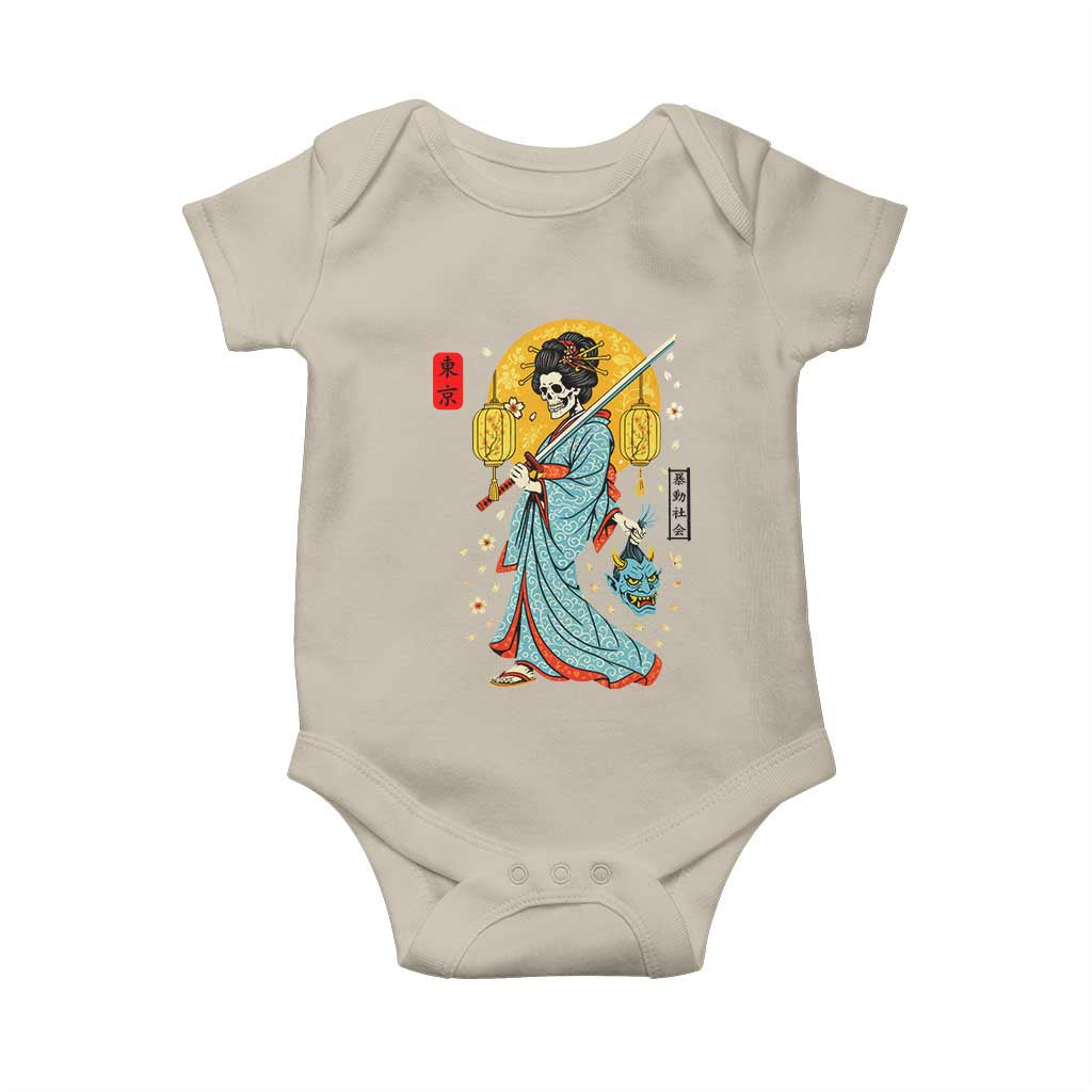 Gothic Samurai Geisha Skeleton Baby Onesie Japanese Kimono And Katana - Wonder Print Shop