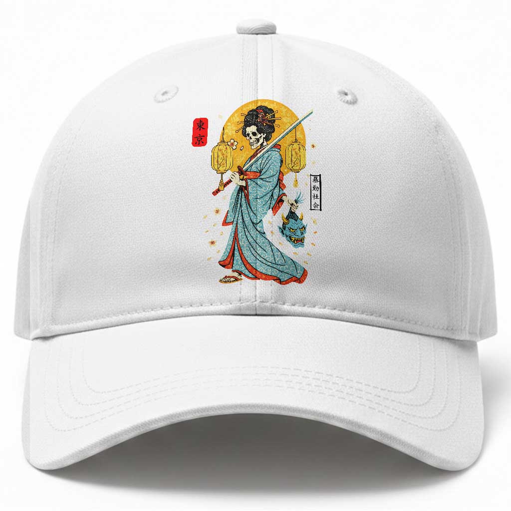 Gothic Samurai Geisha Skeleton Baseball Cap Japanese Kimono And Katana