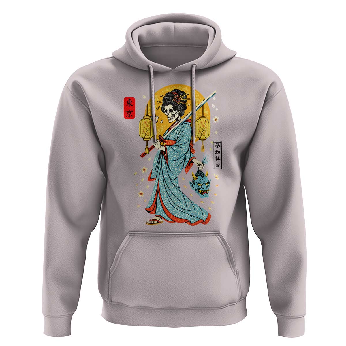 Gothic Samurai Geisha Skeleton Hoodie Japanese Kimono And Katana - Wonder Print Shop