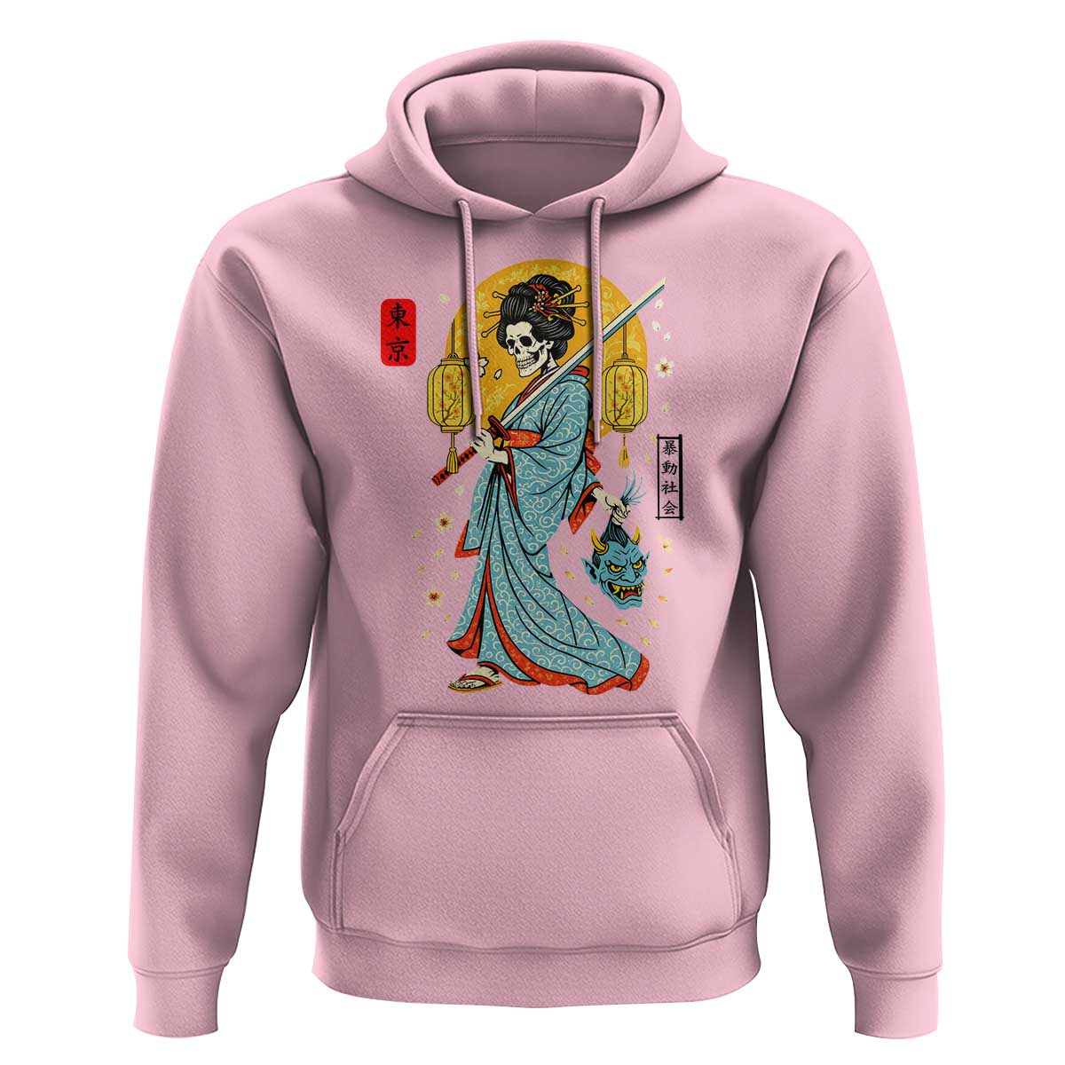 Gothic Samurai Geisha Skeleton Hoodie Japanese Kimono And Katana - Wonder Print Shop