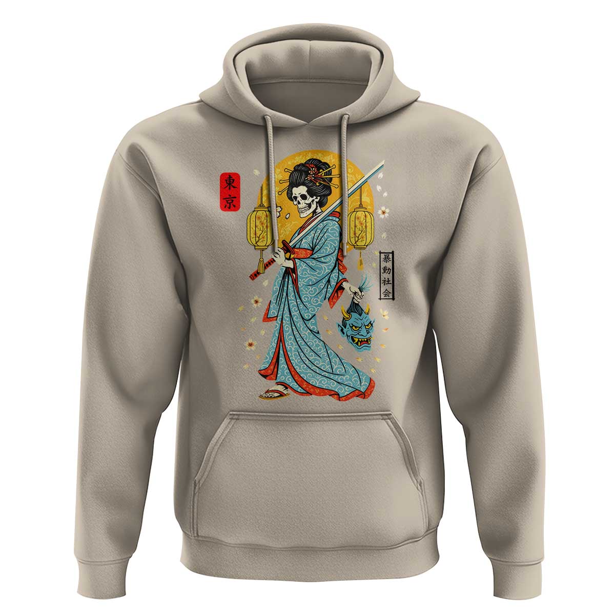 Gothic Samurai Geisha Skeleton Hoodie Japanese Kimono And Katana - Wonder Print Shop