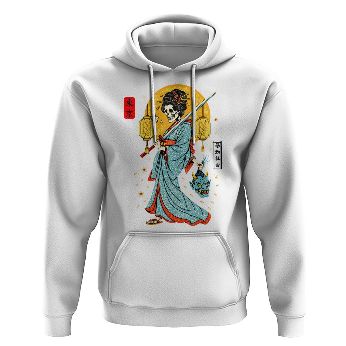Gothic Samurai Geisha Skeleton Hoodie Japanese Kimono And Katana - Wonder Print Shop