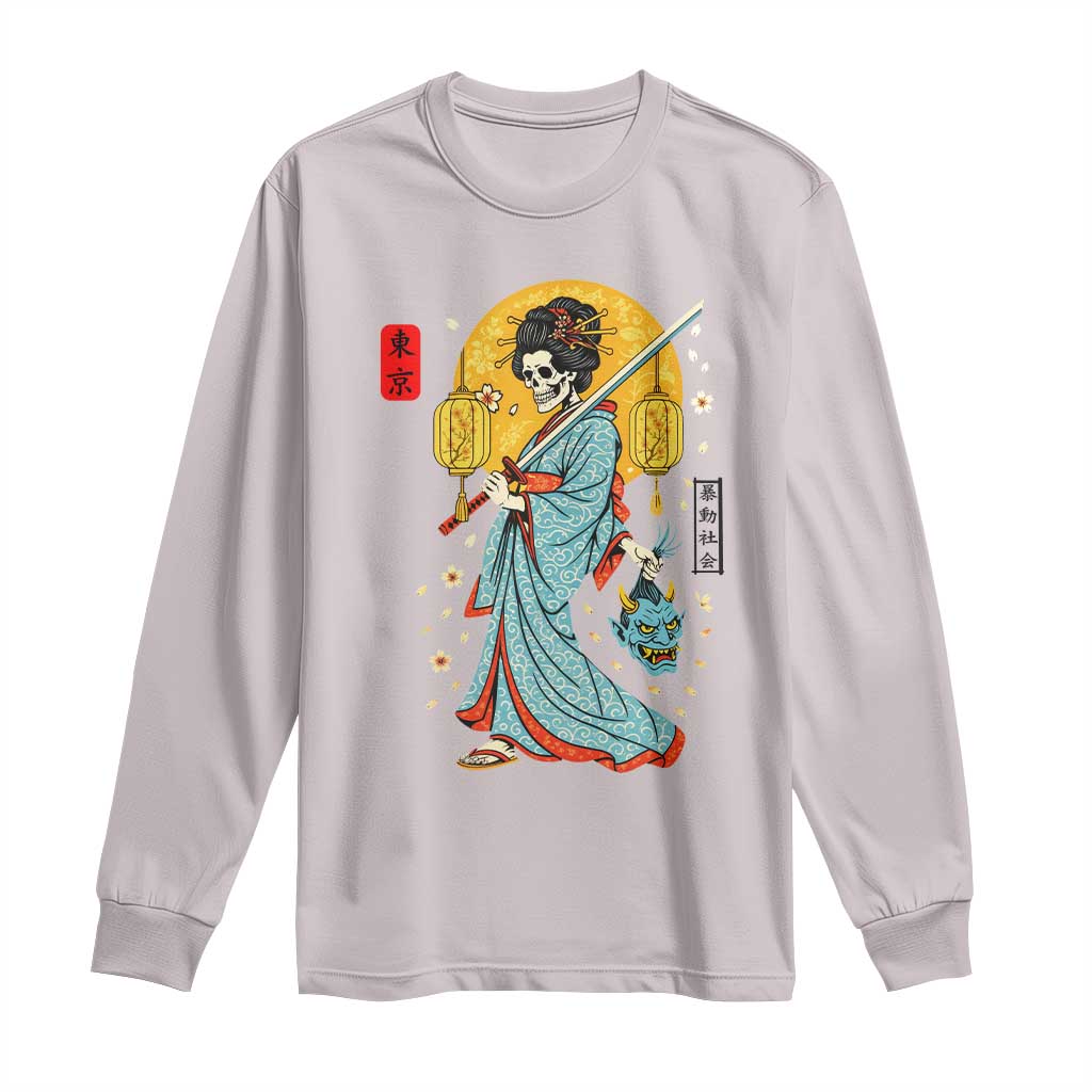 Gothic Samurai Geisha Skeleton Long Sleeve Shirt Japanese Kimono And Katana - Wonder Print Shop