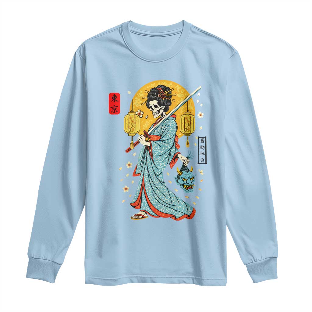 Gothic Samurai Geisha Skeleton Long Sleeve Shirt Japanese Kimono And Katana - Wonder Print Shop
