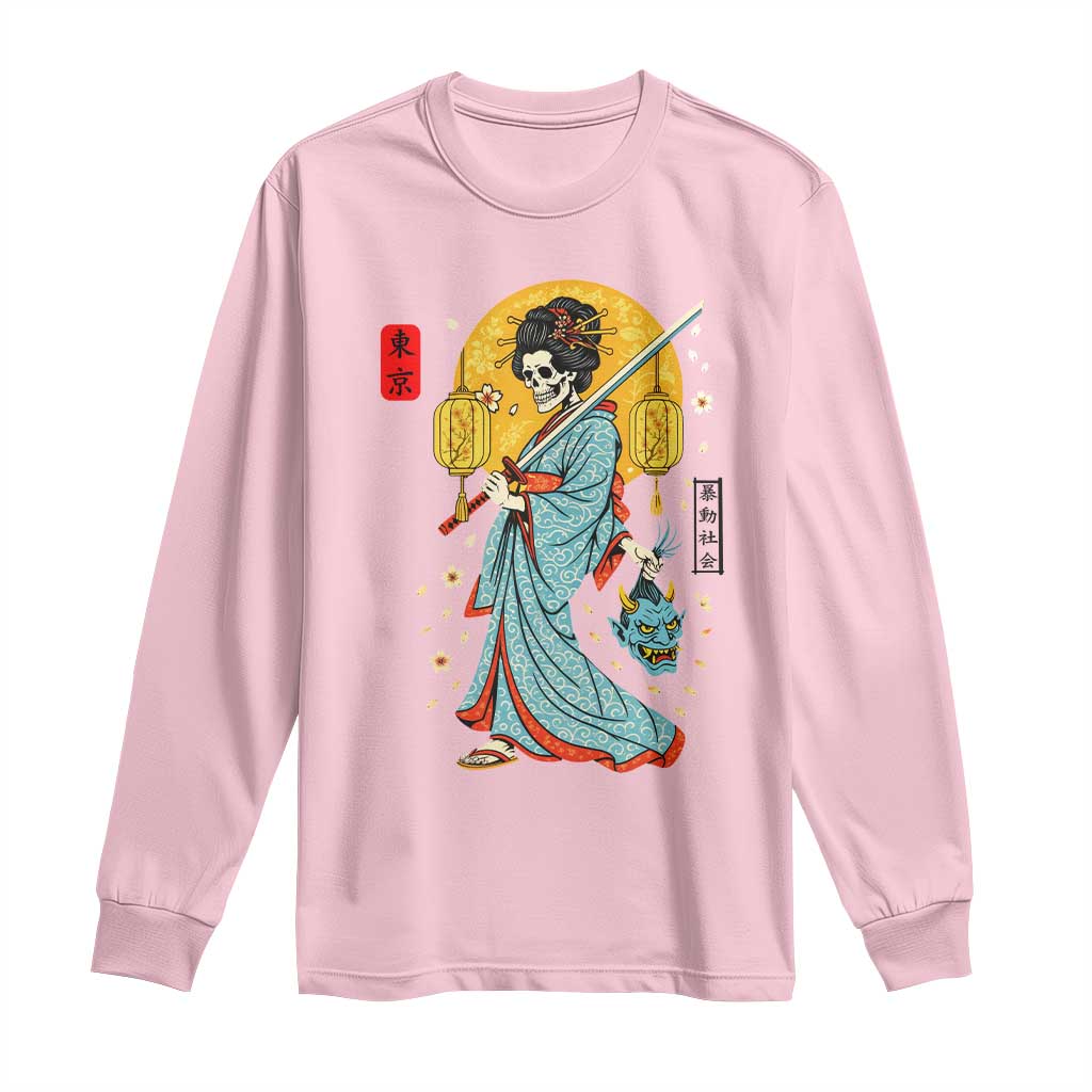Gothic Samurai Geisha Skeleton Long Sleeve Shirt Japanese Kimono And Katana - Wonder Print Shop