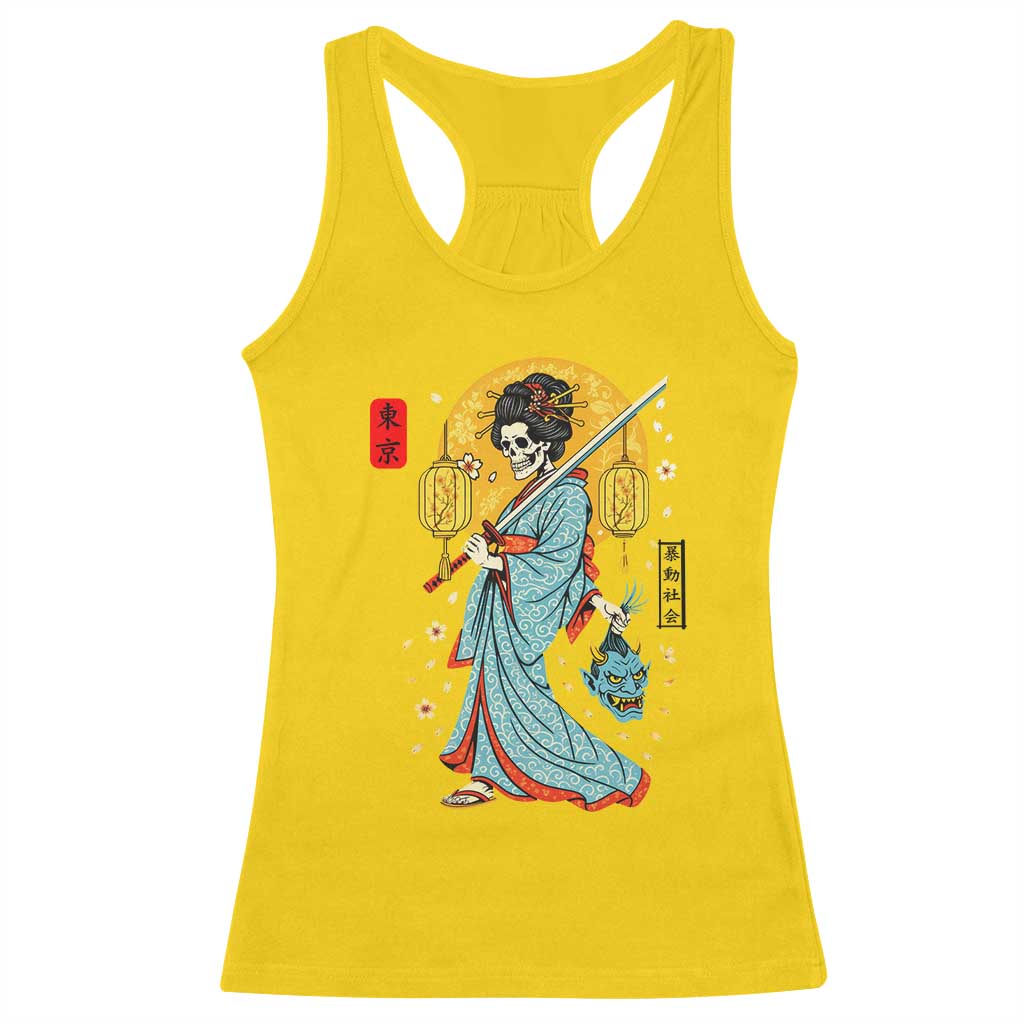 Gothic Samurai Geisha Skeleton Racerback Tank Top Japanese Kimono And Katana - Wonder Print Shop