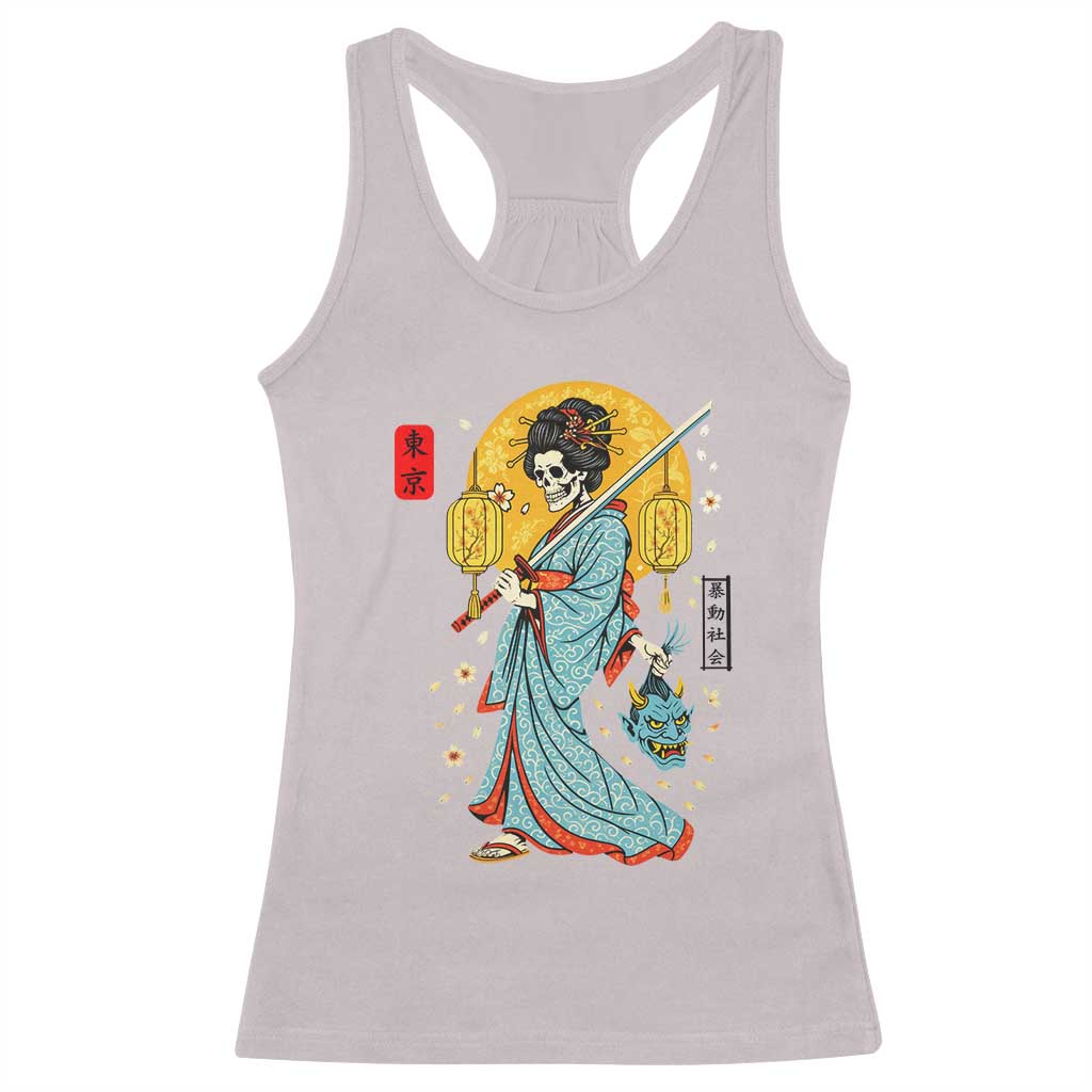 Gothic Samurai Geisha Skeleton Racerback Tank Top Japanese Kimono And Katana - Wonder Print Shop