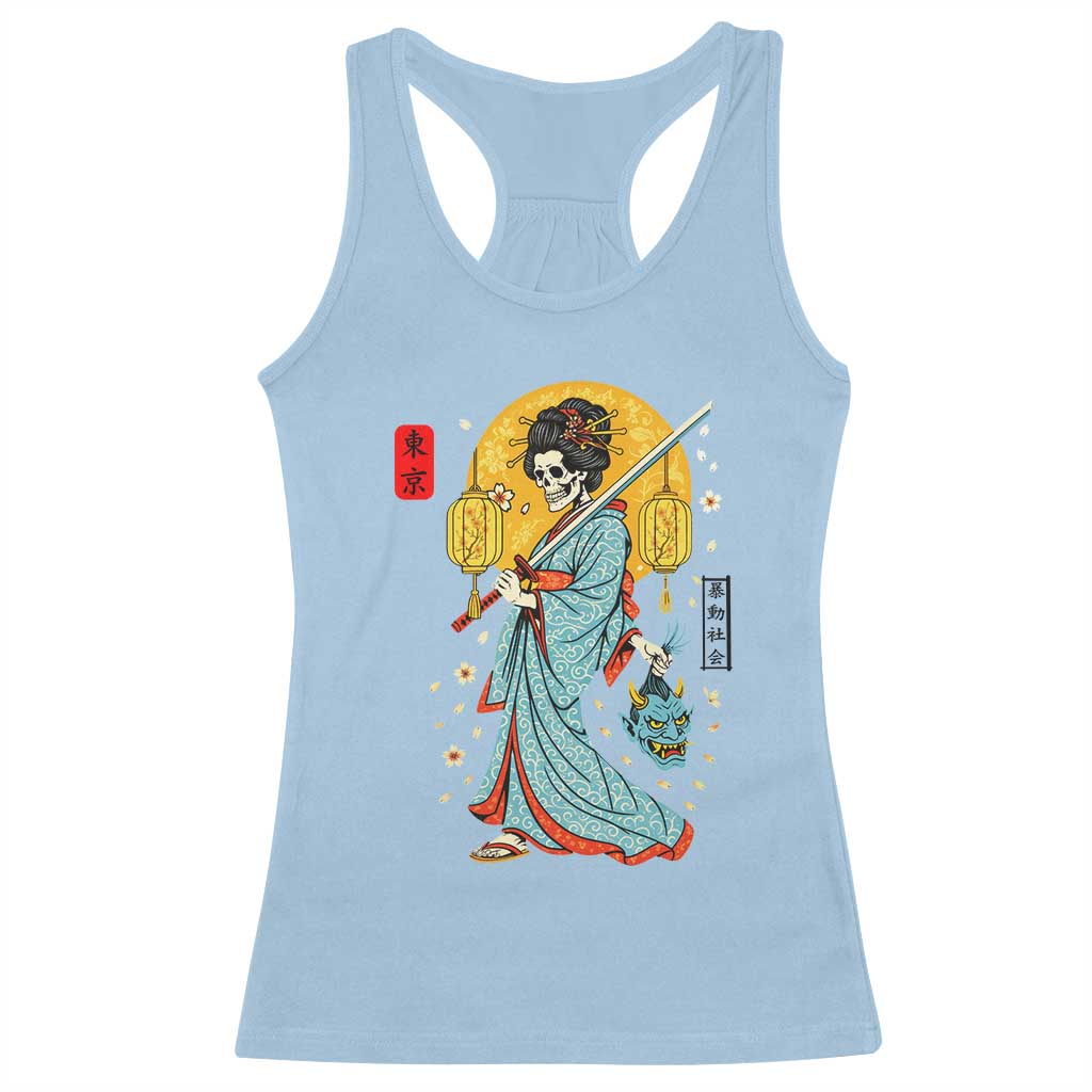 Gothic Samurai Geisha Skeleton Racerback Tank Top Japanese Kimono And Katana - Wonder Print Shop