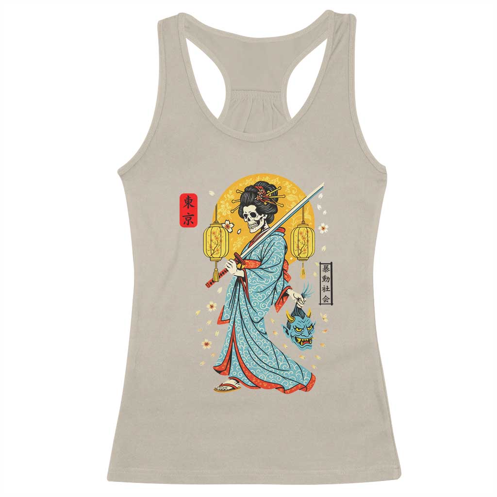 Gothic Samurai Geisha Skeleton Racerback Tank Top Japanese Kimono And Katana - Wonder Print Shop