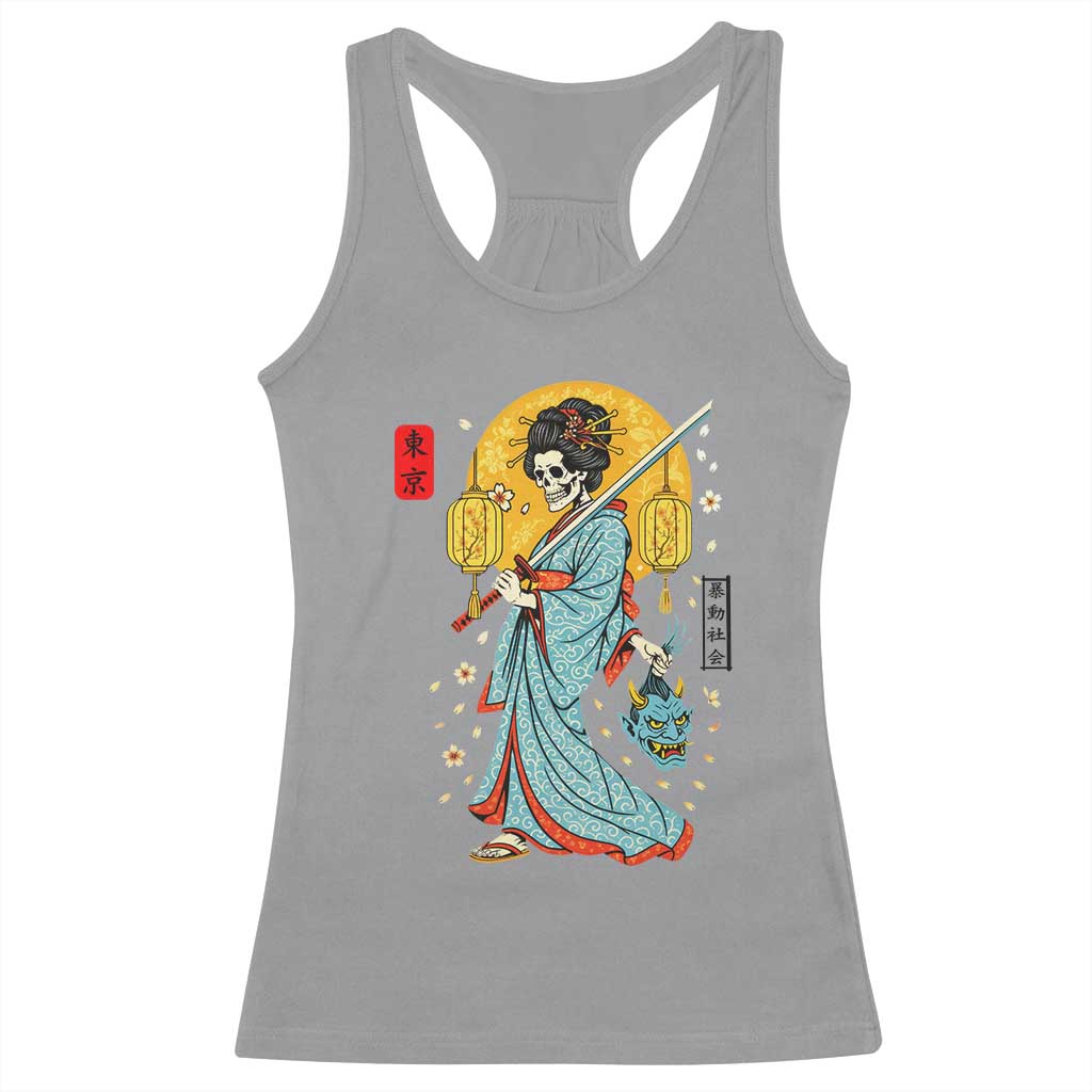Gothic Samurai Geisha Skeleton Racerback Tank Top Japanese Kimono And Katana - Wonder Print Shop