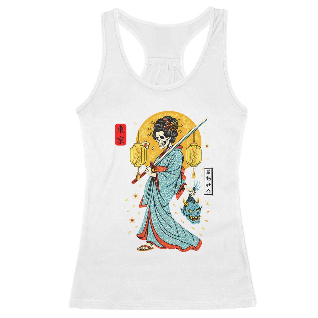 Gothic Samurai Geisha Skeleton Racerback Tank Top Japanese Kimono And Katana - Wonder Print Shop