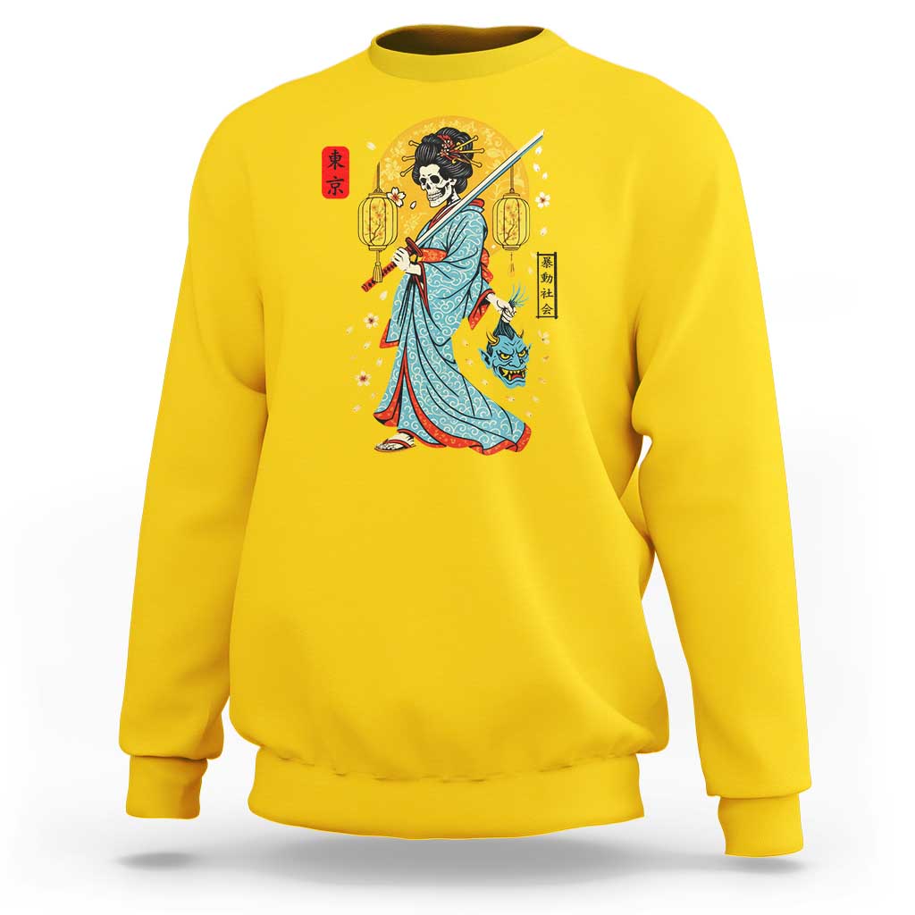 Gothic Samurai Geisha Skeleton Sweatshirt Japanese Kimono And Katana - Wonder Print Shop