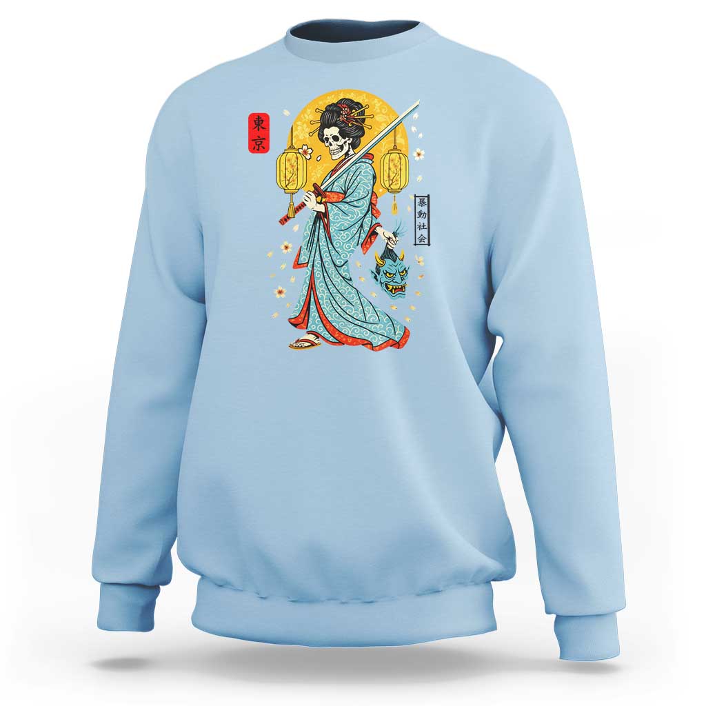 Gothic Samurai Geisha Skeleton Sweatshirt Japanese Kimono And Katana - Wonder Print Shop