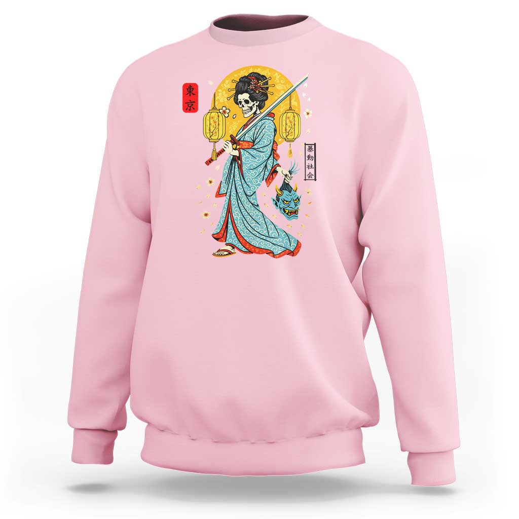 Gothic Samurai Geisha Skeleton Sweatshirt Japanese Kimono And Katana - Wonder Print Shop