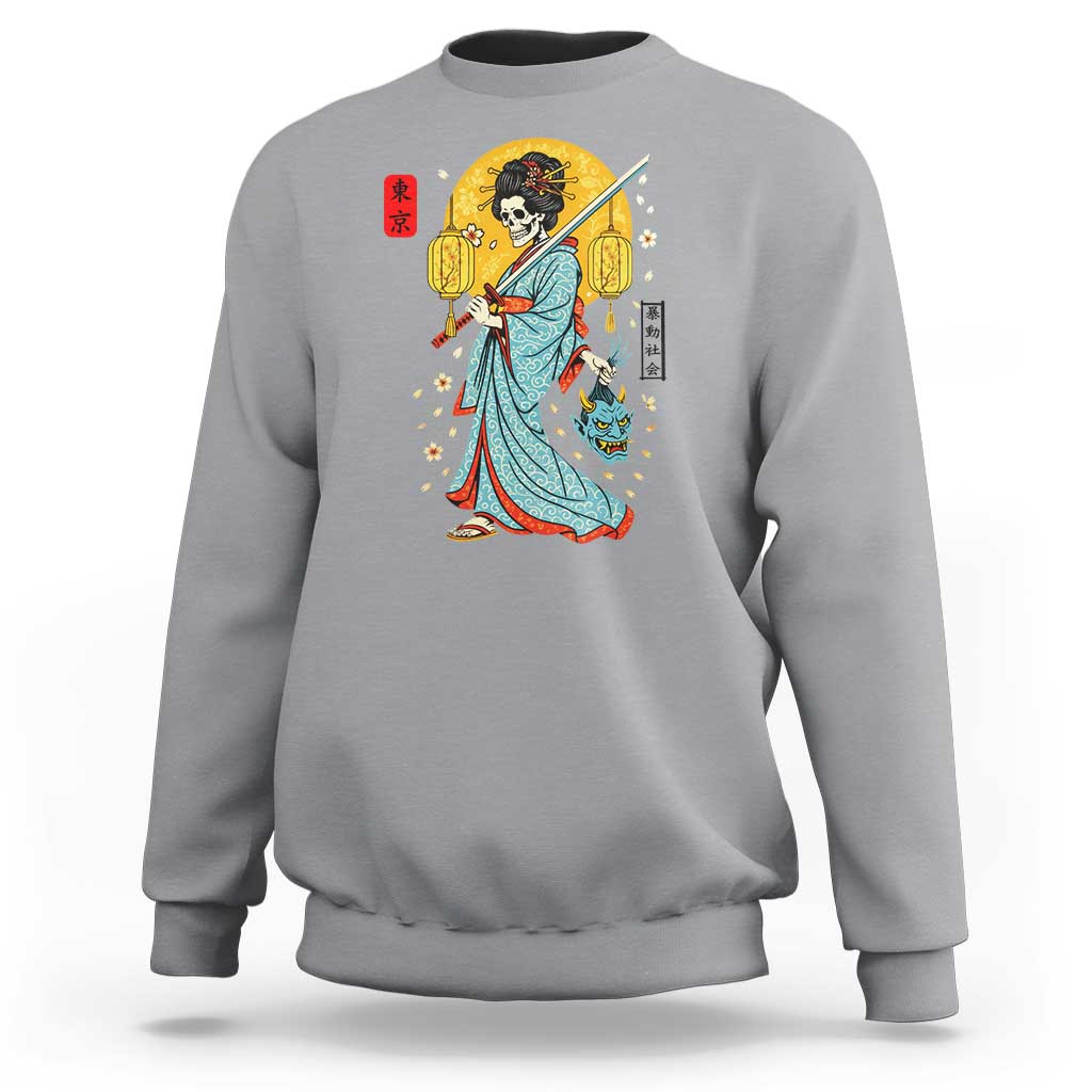 Gothic Samurai Geisha Skeleton Sweatshirt Japanese Kimono And Katana - Wonder Print Shop