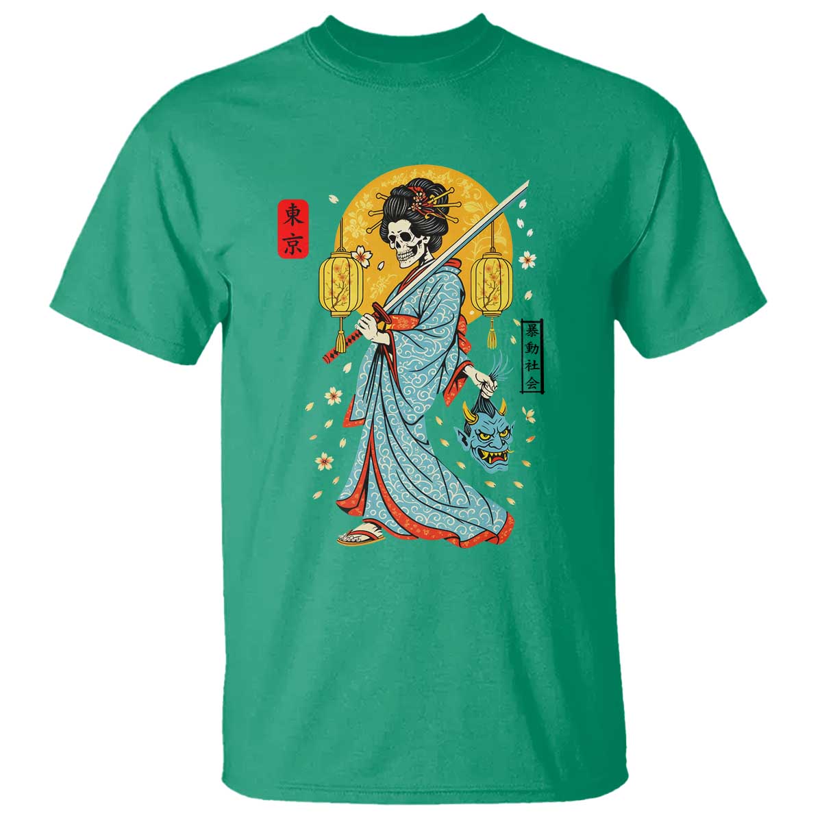 Gothic Samurai Geisha Skeleton T Shirt Japanese Kimono And Katana - Wonder Print Shop