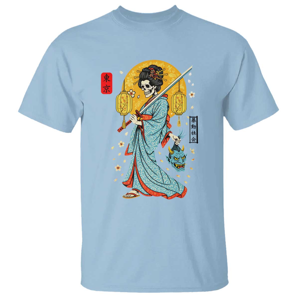 Gothic Samurai Geisha Skeleton T Shirt Japanese Kimono And Katana - Wonder Print Shop