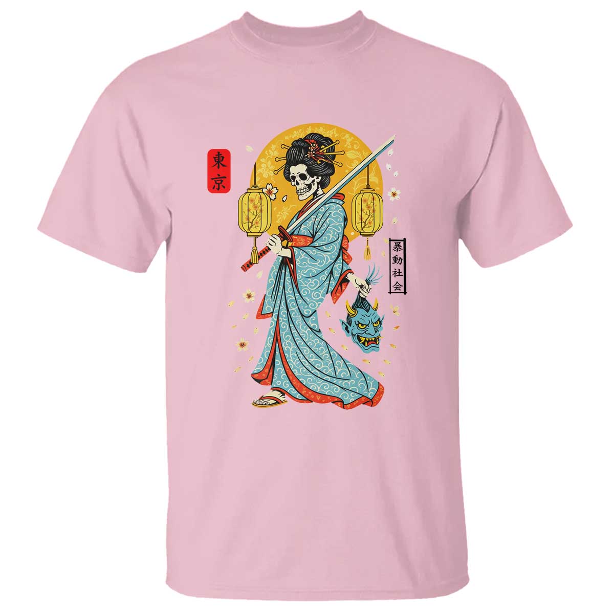 Gothic Samurai Geisha Skeleton T Shirt Japanese Kimono And Katana - Wonder Print Shop