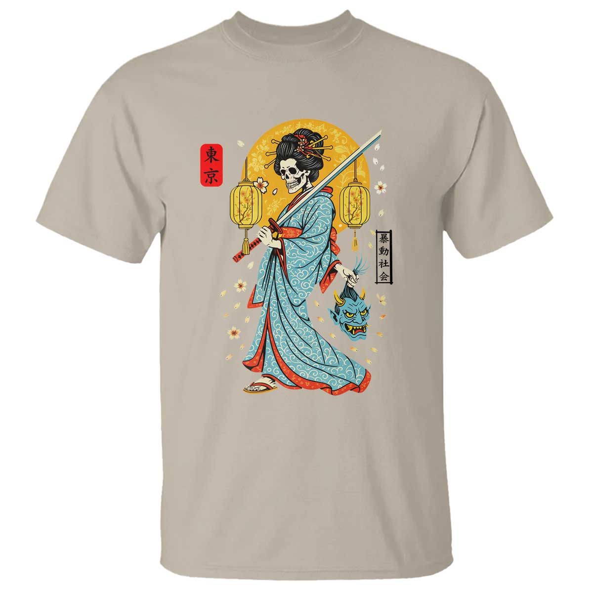 Gothic Samurai Geisha Skeleton T Shirt Japanese Kimono And Katana - Wonder Print Shop