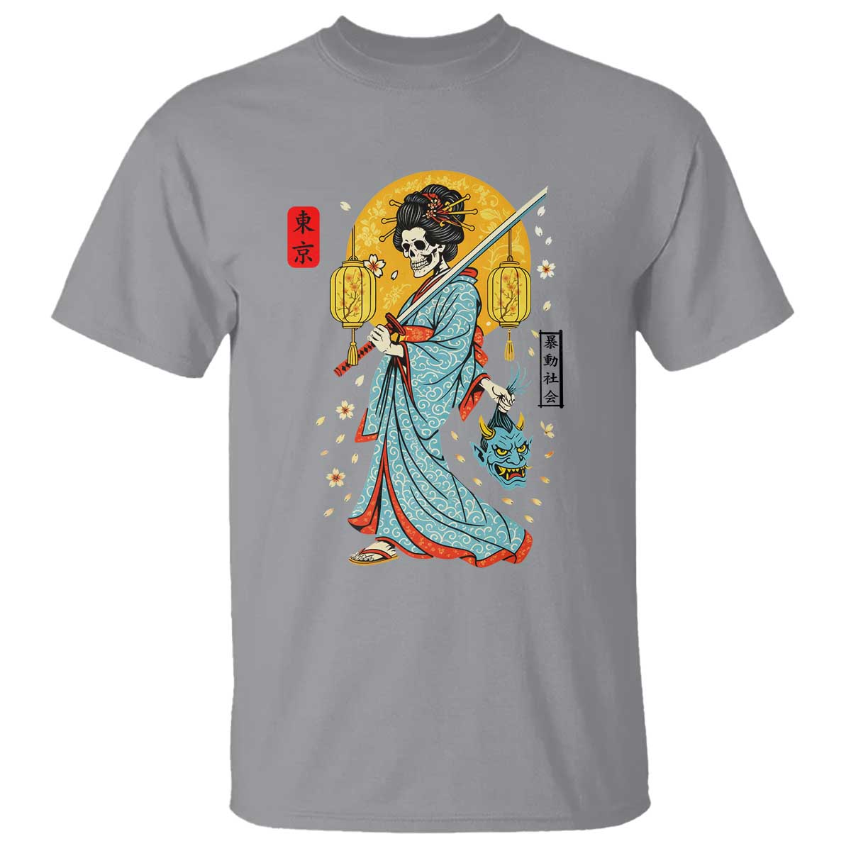 Gothic Samurai Geisha Skeleton T Shirt Japanese Kimono And Katana - Wonder Print Shop