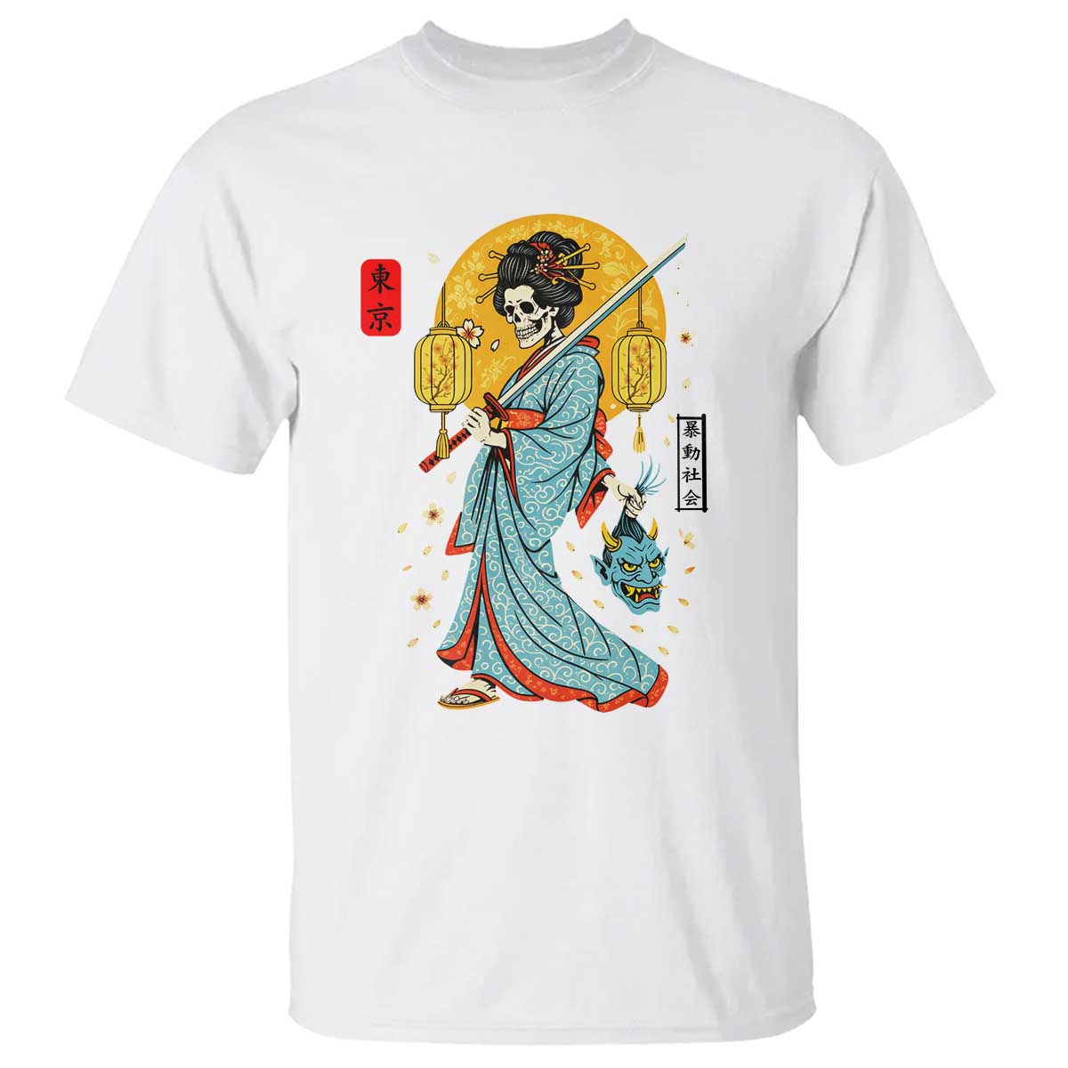 Gothic Samurai Geisha Skeleton T Shirt Japanese Kimono And Katana - Wonder Print Shop