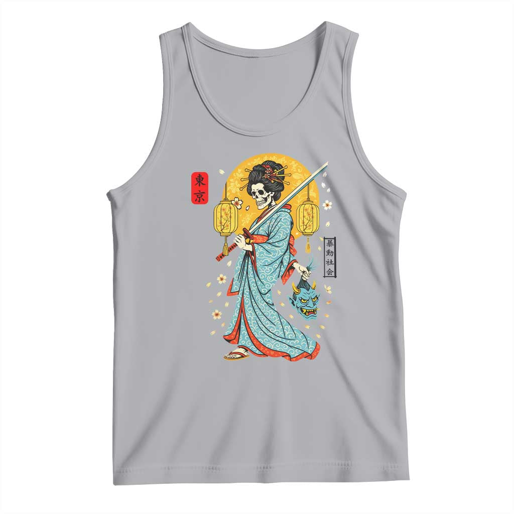 Gothic Samurai Geisha Skeleton Tank Top Japanese Kimono And Katana - Wonder Print Shop