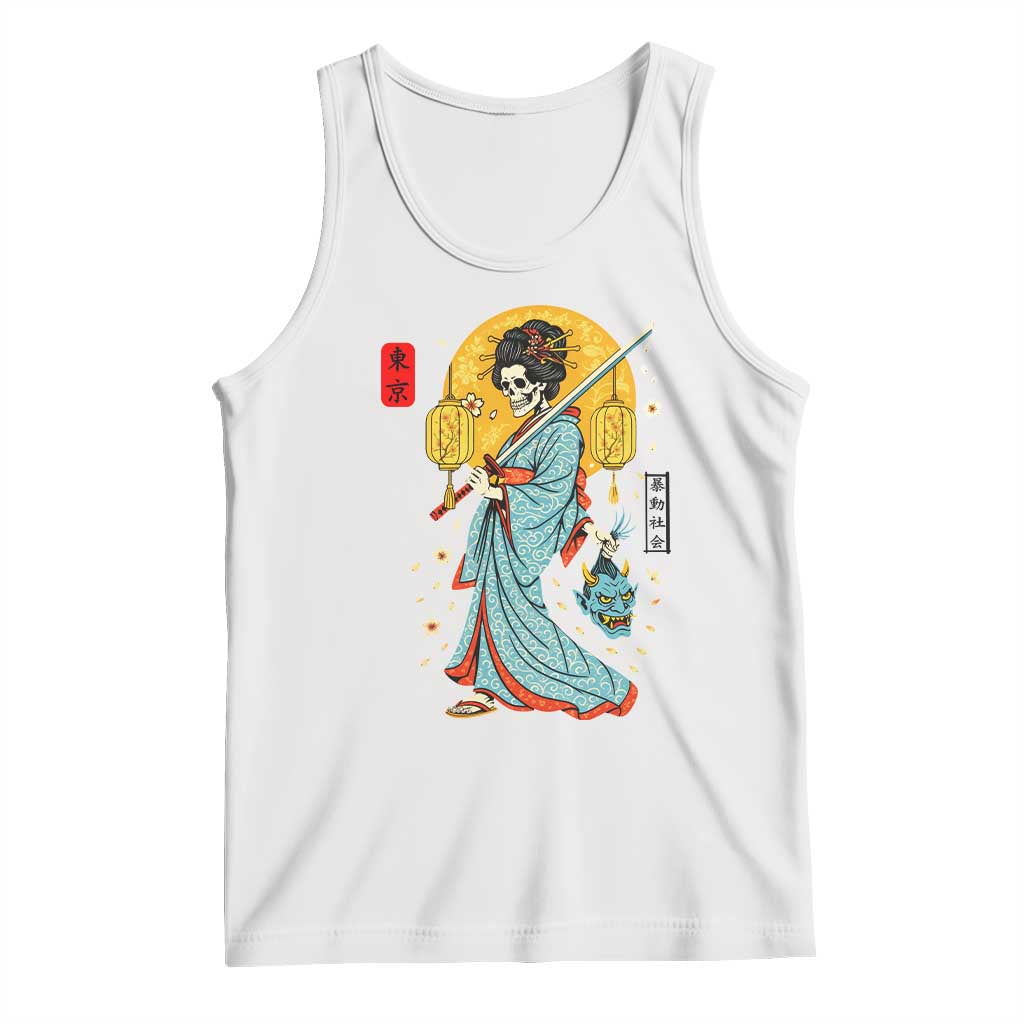 Gothic Samurai Geisha Skeleton Tank Top Japanese Kimono And Katana - Wonder Print Shop