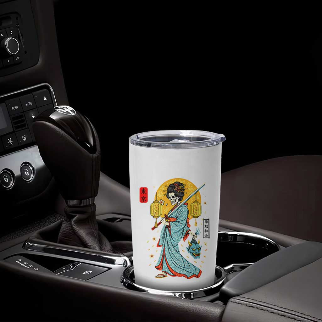 Gothic Samurai Geisha Skeleton Tumbler Cup Japanese Kimono And Katana