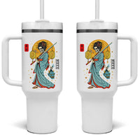 Gothic Samurai Geisha Skeleton Tumbler With Handle Japanese Kimono And Katana
