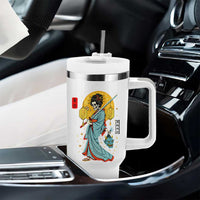 Gothic Samurai Geisha Skeleton Tumbler With Handle Japanese Kimono And Katana