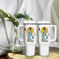 Gothic Samurai Geisha Skeleton Tumbler With Handle Japanese Kimono And Katana