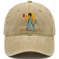 Gothic Samurai Geisha Skeleton Washed Cotton Baseball Cap Japanese Kimono And Katana