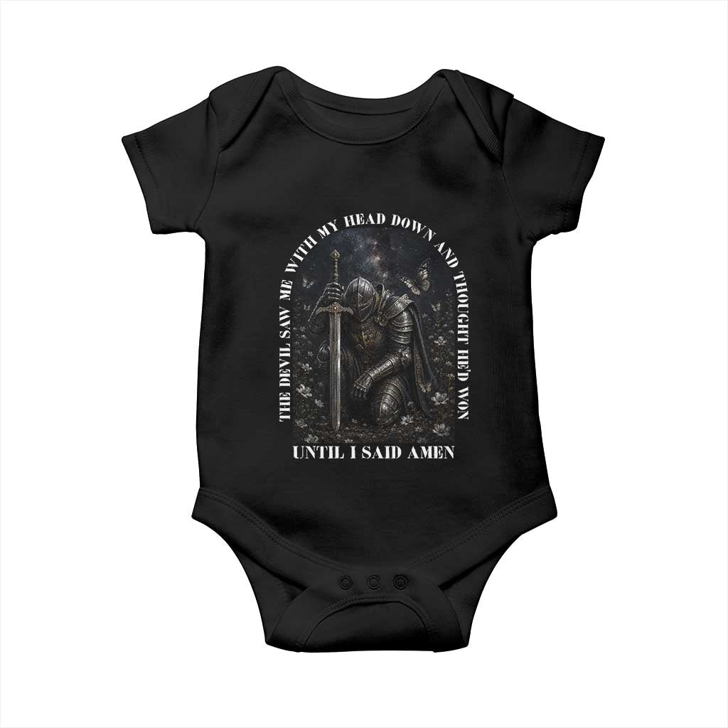 Christian Knight Templar Crusader Baby Onesie The Devil Saw Me With My Head Down And Thought He'd Won